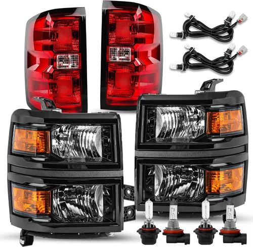 TUSDAR - Juego de conjunto de faros delanteros y luces traseras para camioneta Chevy Silverado 1500 de 2014 2015, carcasa LH+RH para conductor y