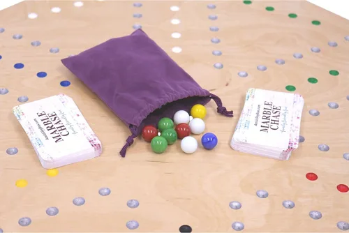 Miniatura 3 de Marble Chase (Cards N' Marbles) Juego de madera – Tablero de doble cara de 23 pulgadas de ancho – Incluye cartas y canicas
