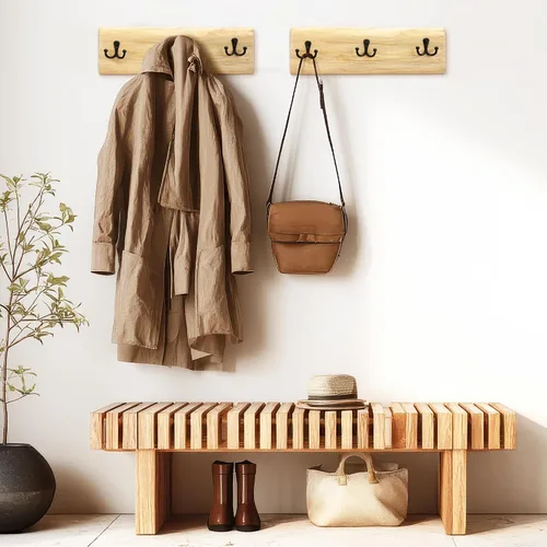 Miniatura 3 de Threehoney 2 percheros de madera para montaje en pared, estilo granja de 15.8 pulgadas con 3 ganchos, colgador de pared resistente para colgar