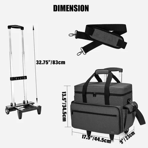 Miniatura 5 de Teamoy Estuche para máquina de coser con ruedas ajustables, bolsa para máquina de coser rodante con ruedas y almohadilla inferior de madera
