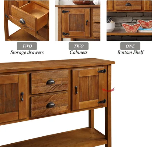 Miniatura 4 de LKTART Aparador de 46 pulgadas, gabinete de buffet de granja con cajones de almacenamiento y estante inferior para sala de estar, cocina, entrada