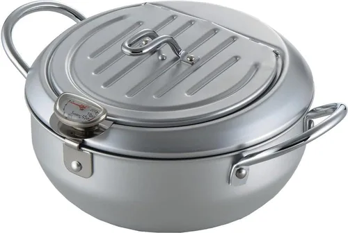 Miniatura 2 de Olla japonesa Tempura con tapa y termómetro, compatible con calor por inducción, fabricada en Japón, 7.9 in, 1 paquete