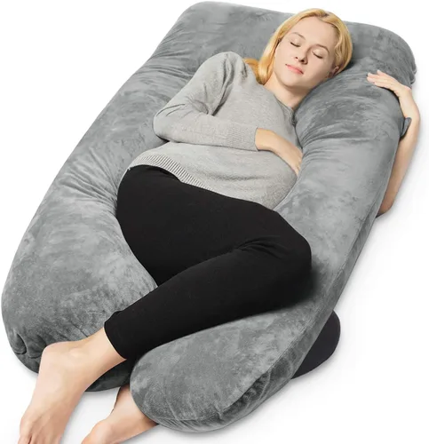 Miniatura 16 de QUEEN ROSE - Almohadas corporales refrescantes para embarazo, sedosas, en forma de U, tamaño de 55 pulgadas, para dormir, alivio del dolor de Azul