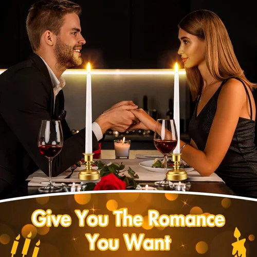 Miniatura 7 de Fumete Paquete de 24 velas cónicas sin llama con control remoto y temporizador, velas LED parpadeantes realistas con llama 3D, ventana LED con base