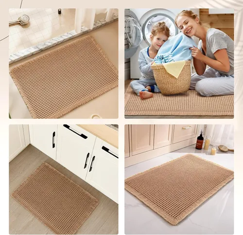 Miniatura 4 de Alfombra de Baño de Lujo tipo Waffle, Súper Absorbente Antideslizante, Alfombras de Baño Bohemias, Ultra Suaves y Cómodas, Lavables a Máquina