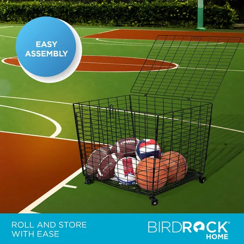 Miniatura 2 de BIRDROCK HOME Organizador de cesta de pelotas deportivas con ruedas y ruedas resistentes, ideal para baloncesto, fútbol, béisbol, armario