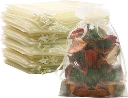 100 unidades 4 x 6 pulgadas sheer cordón organza bolsas Sumdirect joyería, bodas y fiestas de navidad favor bolsas de regalo, Beige, 4 x 6