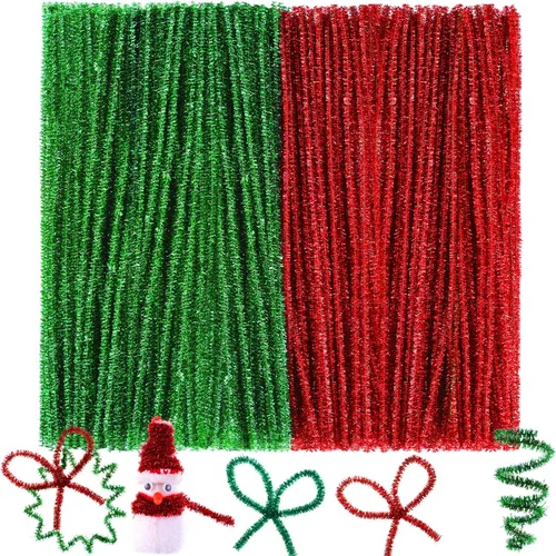 WILLBOND 300 limpiapipas de Navidad de 12 pulgadas con purpurina para manualidades, color rojo y verde, tallos de felpilla coloridos para Navidad,