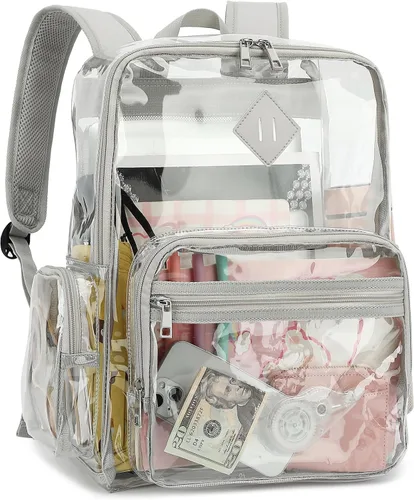 Miniatura 6 de Fuyicat Mochila transparente resistente para niñas, niños, mujeres y hombres, mochila escolar transparente de PVC transparente (negro)