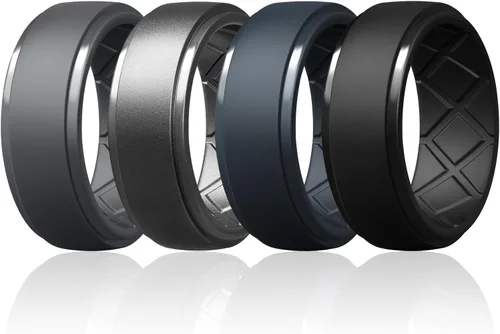 Miniatura 107 de Egnaro - Anillos de silicona para hombre, 25/64 pulgadas (10 mm) de ancho y 3/32 pulgadas (2.5 mm) de grosor, alianzas de boda de goma, paquete