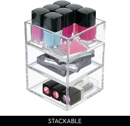Miniatura 4 de Organizador Clarity de InterDesign para tocador, adecuado para cosméticos y productos de belleza, 8 x 12 x 2 pulgadas, transparente, Transparente, S