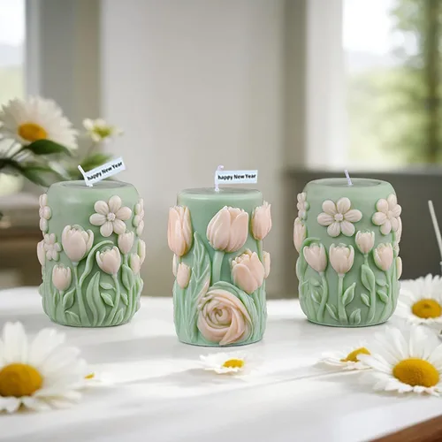 Miniatura 3 de Molde de vela en espiral de silicona con forma de tulipán y peonía de flores 3D, moldes de fundición de resina de silicona para velas, resina