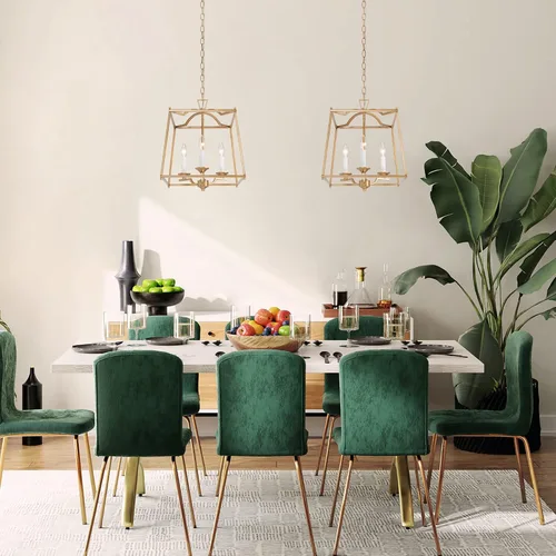 Miniatura 2 de KSANA Candelabro de farol dorado, iluminación colgante dorada para isla de cocina con acabado dorado antiguo, lámpara colgante de vestíbulo