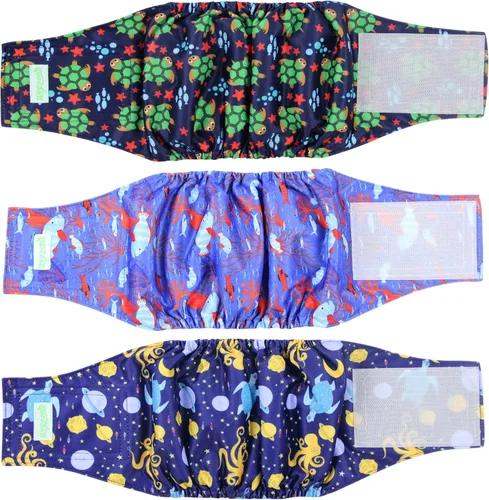 wegreeco - Pañales lavables para perros machos, estampado elegante, bandas envolventes para vientre, paquete de 3 (estampado de tortuga), talla L