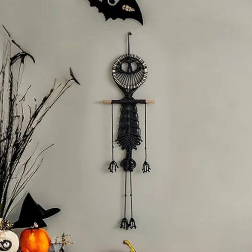 Miniatura 6 de VIVIANYO HD Tapiz bohemio de macramé para colgar en la pared, decoración de Halloween, esqueleto humano, 42 pulgadas, bonita decoración de calavera
