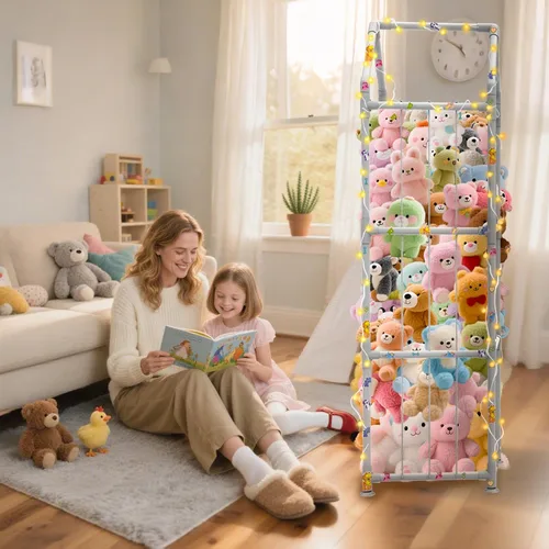 Miniatura 8 de Almacenamiento de Animales de Peluche con Ventosas, Soporte de Animales de Peluche ABS Mejorado, Organizador de Almacenamiento de Juguetes con Blanco