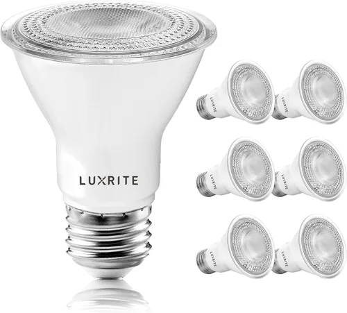 Miniatura 11 de LUXRITE Paquete de 4 bombillas LED PAR20, equivalente a 50 W, blanco suave de 3000 K, foco LED regulable, para interiores y exteriores, 7 W, 500