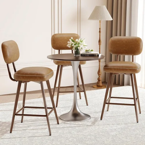 Miniatura 34 de MALOL 26“ PU Leather Swivel Bar Stools Set of 2, Mid Century Counter Height Bar Chairs with Low Back and Metal Legs, Modern Bar Stool Chair for