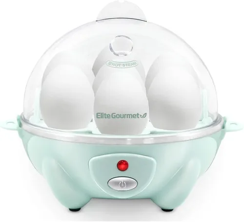 Elite Gourmet Easy Electric - Escalfador de 7 huevos de capacidad, suave, medio, duro, revuelto, máquina de tortillas con apagado automático y Menta