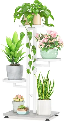 Miniatura 19 de LASZOLA Soporte para plantas de 5 niveles alto de madera y metal para interiores para macetas de servicio pesado, estante vertical grande