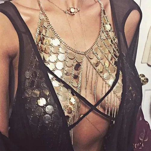 Miniatura 5 de DOTASI - Blusa halter de cadena con espalda descubierta para mujer con cadena de lentejuelas