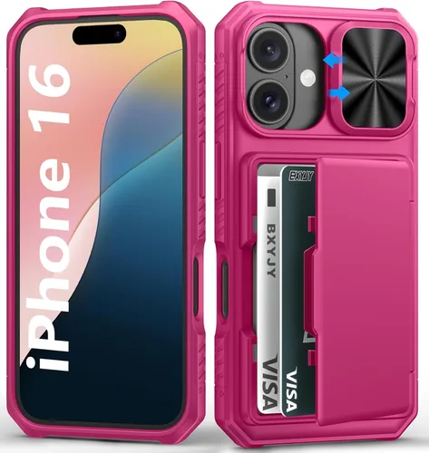 Miniatura 23 de BXYJY Funda tipo cartera para iPhone 15 Pro con tarjetero (4-5 tarjetas) y cubierta deslizante para cámara y soporte, protección contra caídas