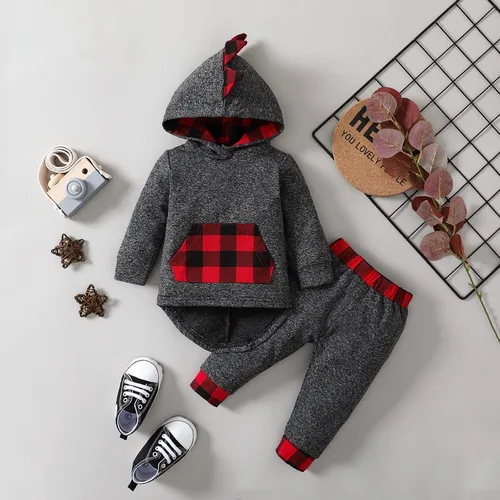 Miniatura 7 de Conjunto de ropa para bebé niño a cuadros para otoño e invierno, de manga larga, sudadera con capucha y pantalones