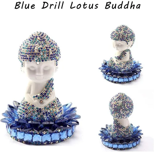 Miniatura 2 de Blanco cerámica Dimaond Lotus Buddha estatua coche/oficina/hogar interior bendición ornamento (azul)