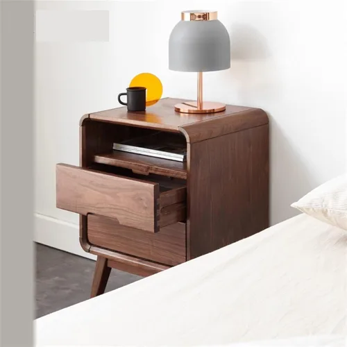 Miniatura 3 de SISWIM Mesitas de noche de madera de nogal negro dormitorio armario de almacenamiento mesita de noche pequeña mesa auxiliar