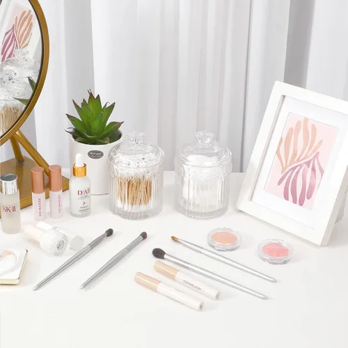 Miniatura 7 de rejomiik Paquete de 2 tarros de vidrio con tapas para boticario, accesorios de baño, organizadores de tocador y recipiente de almacenamiento