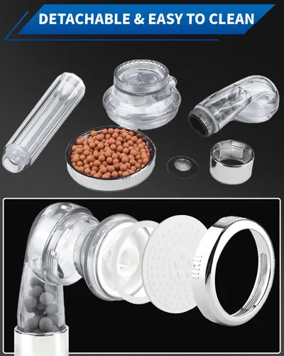 Miniatura 7 de Cabezal de ducha filtrado para agua dura, cabezales de ducha de alta presión de 3 modos con pulverización de mano, juego de cabezal de ducha Gris