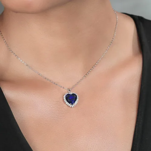 Miniatura 5 de Gem Stone King Collar de corazón de plata de ley 925 Collar con colgante de halo de amor para mujer 1/2 pulgada con cadena de plata