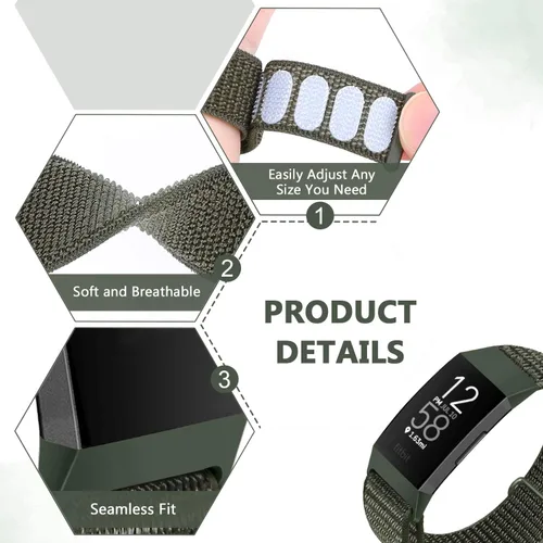 Miniatura 5 de Correas de reloj de nailon compatibles con Fitbit Charge 4/Charge 3/SE, pulsera de repuesto transpirable suave para deporte, correa con banda