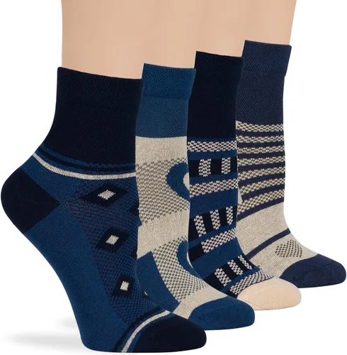 Miniatura 7 de 7BIGSTARS KINGDOM Women's Cotton Quarter Non-Binding Diabetic Fashion Socks-L-M-4 Pack-Multicolor