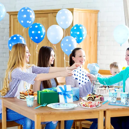 Miniatura 6 de Spakon Juego de 200 piezas de decoración de baby shower, platos de papel para fiesta de elefante, servilletas, tazas y vajilla, juego de vajilla Azul