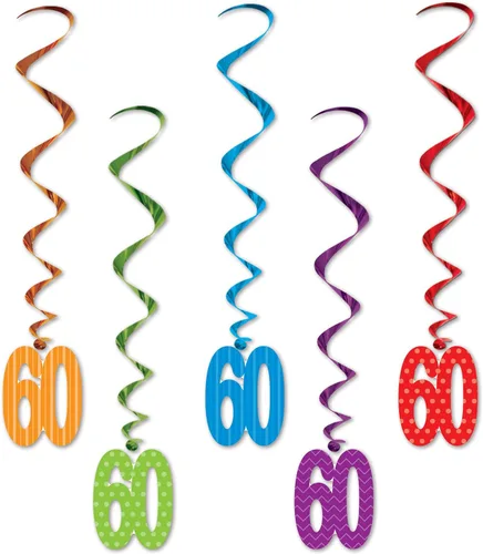 Miniatura 9 de Beistle Remolinos del número "13" – Paquete de 5 coloridas decoraciones colgantes en espiral con recortes de doble cara número trece para fiestas