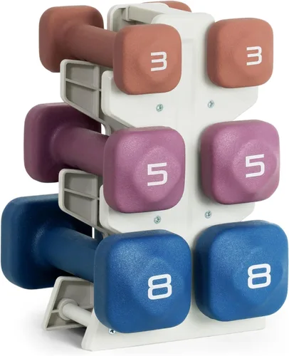 Miniatura 21 de Tone Fitness Juego de mancuernas de neopreno con estante de almacenamiento – Pesos de mano antideslizantes y antideslizamiento para entrenamientos