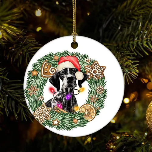 Cheyan Divertida corona de perro y flores, adorno de porcelana de Navidad, decoración del hogar, colgantes de Navidad, amantes de los perros, adorno