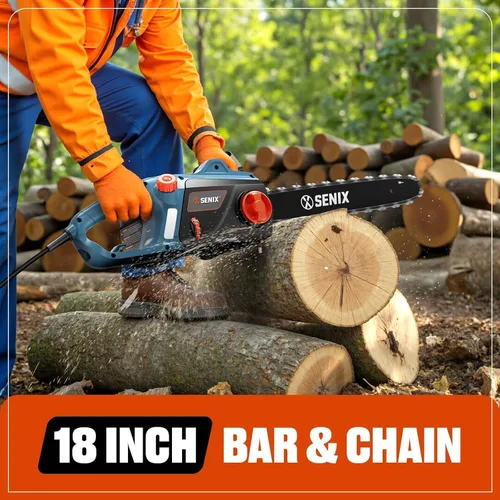 Miniatura 2 de SENIX Motosierra eléctrica, motosierra con cable de 18 pulgadas, sierra de cadena de 15 amperios para cortar madera, recortar árboles, herramienta