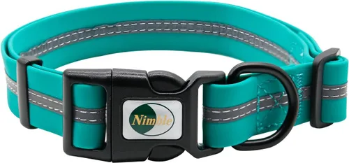 Miniatura 20 de NIMBLE Collar de perro impermeable para mascotas, ajustable, reflectante, duradero, flexible, de nailon con revestimiento de poliéster, collares