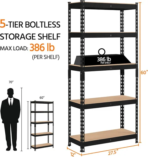 Miniatura 3 de Topeakmart 4 estantes utilitarios de 5 niveles, estantes de almacenamiento de metal, estantería de garaje, estantes de almacenamiento ajustables