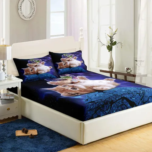 AILONEN Sábana Bajera de Gatos, Sábanas de Cama con Temática de Gatos para Niñas y Niños, Juego de Sábanas Twin XL de Gatos para Adolescentes,