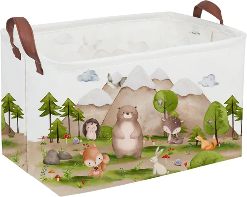 Miniatura 7 de Cesta plegable rectangular de tela para almacenamiento,con revestimiento impermeable y asas, sirve como organizador de juguetes, cesta de regalo