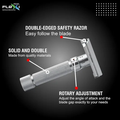 Miniatura 6 de Pearl Flexi - Maquinilla de afeitar de seguridad ajustable versión V12 – Maquinilla de afeitar de metal reutilizable hecha de 100% latón