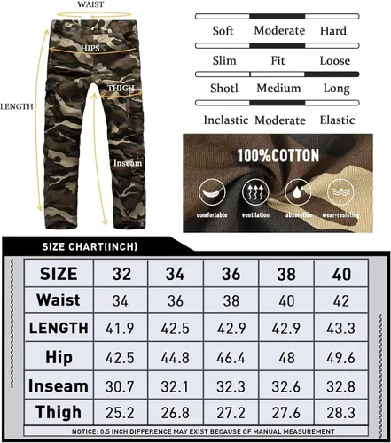 Miniatura 5 de BAYAMO Pantalones cargo para hombre, camuflaje militar, pantalones de fatiga de camuflaje para caza, combate, trabajo, pantalones casuales