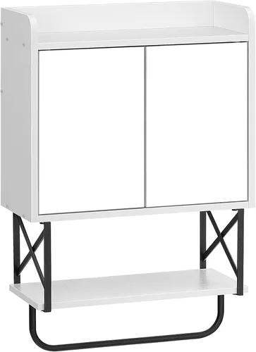 HOOBRO Gabinete de pared para medicina con espejo, gabinete de almacenamiento de baño con espacio oculto y barra de toalla, puertas dobles