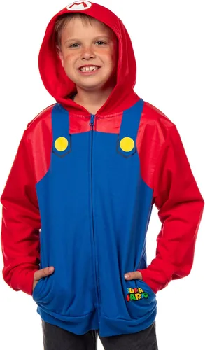 Seven Times Six Super Mario - Sudadera con capucha para niños, de manga larga, con cremallera, sudadera con capucha