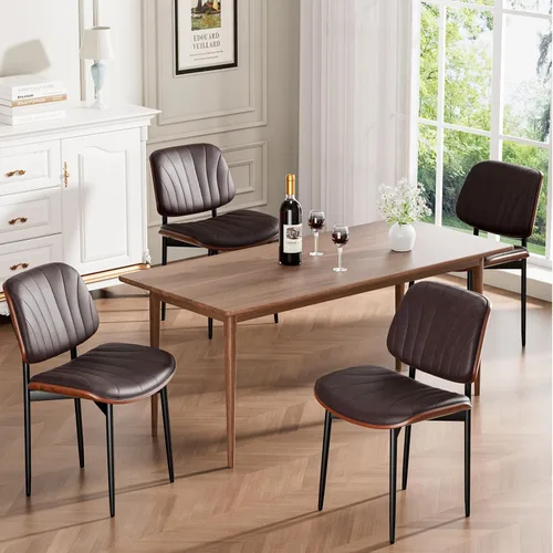 Miniatura 55 de REONEY - Juego de 4 sillas de comedor, modernas de mediados de siglo, tapizadas en piel sintética PU con respaldo de madera curvada de nogal y patas