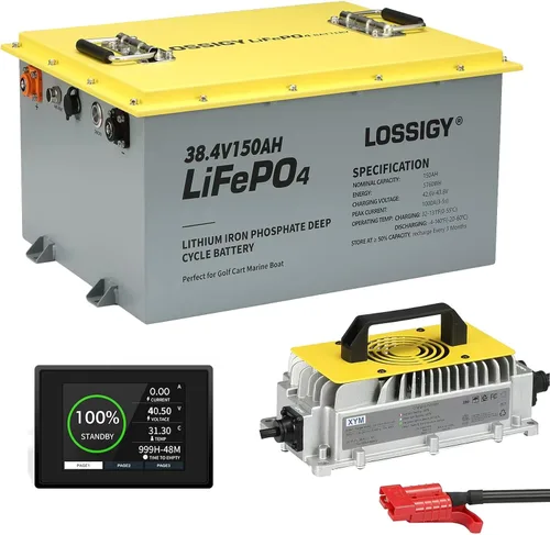 LOSSIGY Batería de litio de 36V para carrito de golf con cargador y monitor de 25A, kit de conversión para carrito de golf de 36 voltios, perfecto