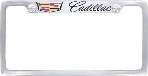 Miniatura 6 de Marco de placa de matrícula de metal Cadillac Crest - Negro recubierto en polvo con cromo expuesto Negro D
